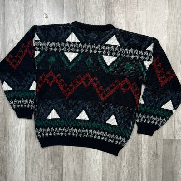 Vintage 80s 90s Grandpa Crew Sweater Geometric Stripped Size Large - Picture 4 of 6